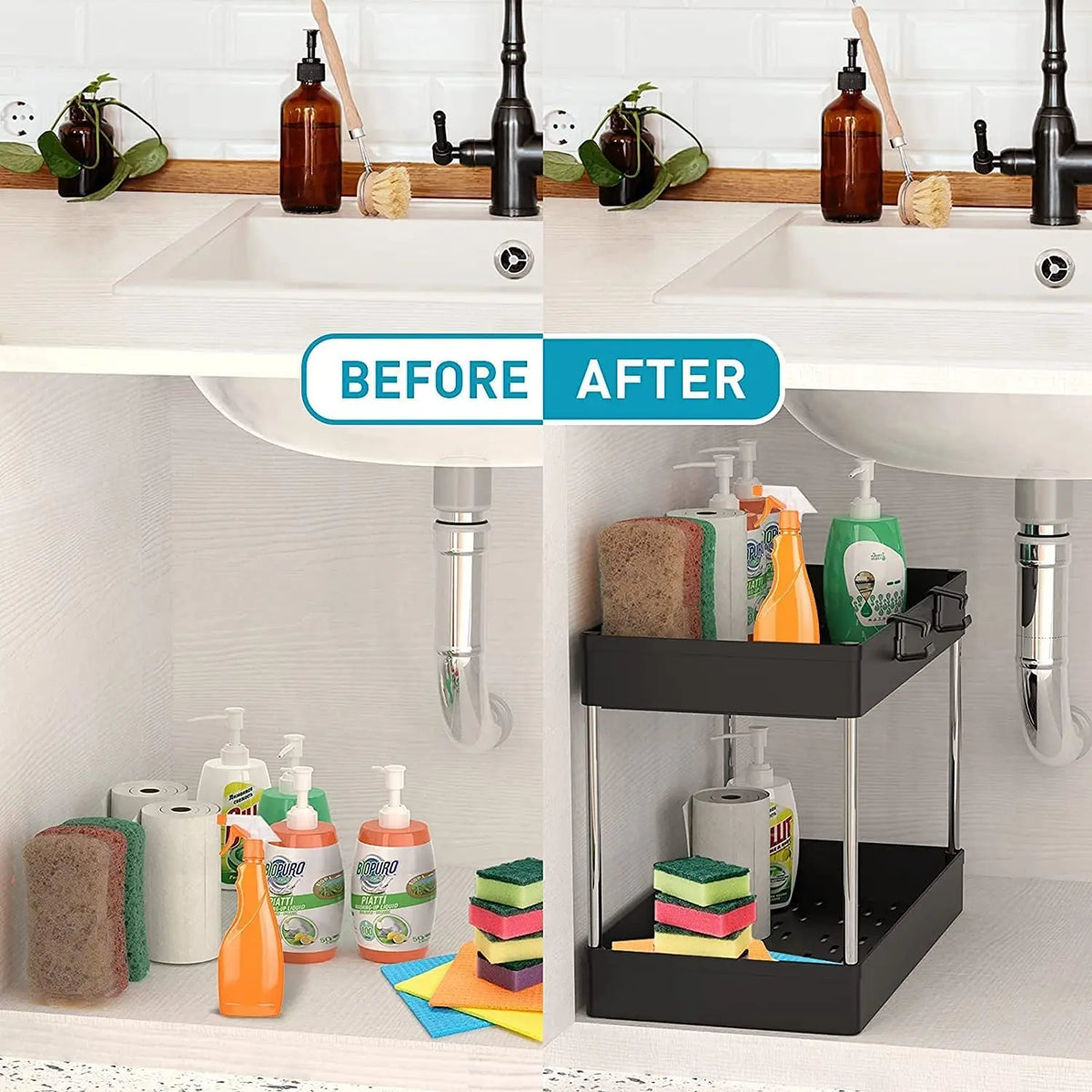 Under Sink Organizer- 2 Tier Under Bathroom Sink Organizers Storage,Ba ...