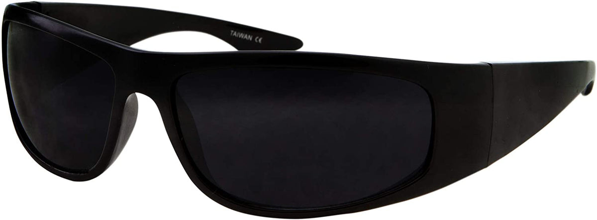 Super Dark Lens Black Sunglasses Biker Style Rider Wrap Around Fra