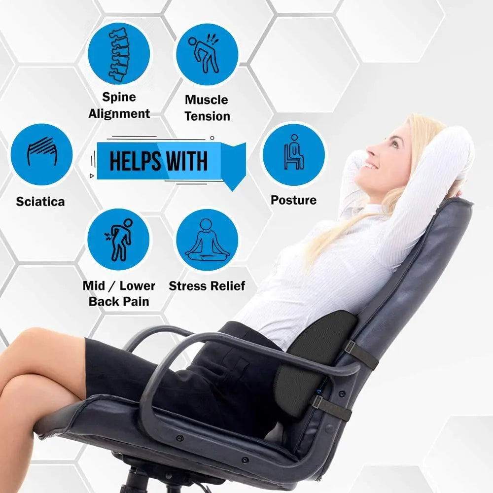 Comfort Lumbar Support Pillow for Car Office Chair - Pure Memory Foam Back  Support Cushion for Back Pain Relief, Ideal Back Cushion for Office Chair,  Computer, Carseat, Gaming Chair, Recliner 