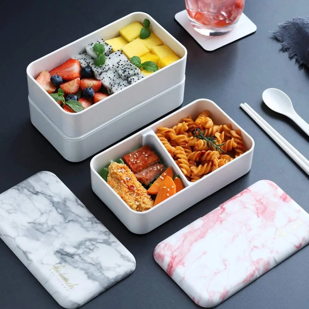 Original Bento Box Lunch Boxes Container Bundle Divider Japanese Style with Stainless Steel Utensils Spoon and Fork (Pink)