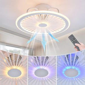 Modern Ceiling Fan with Lights Remote 48W RGB Light 18Inch 3 Color LED Dimming 3 Speed Wind 1/2H Smart Timing Bladeless Ceiling Fan Low Profile Bladeless Fan Light Flush Mount for Bedroom