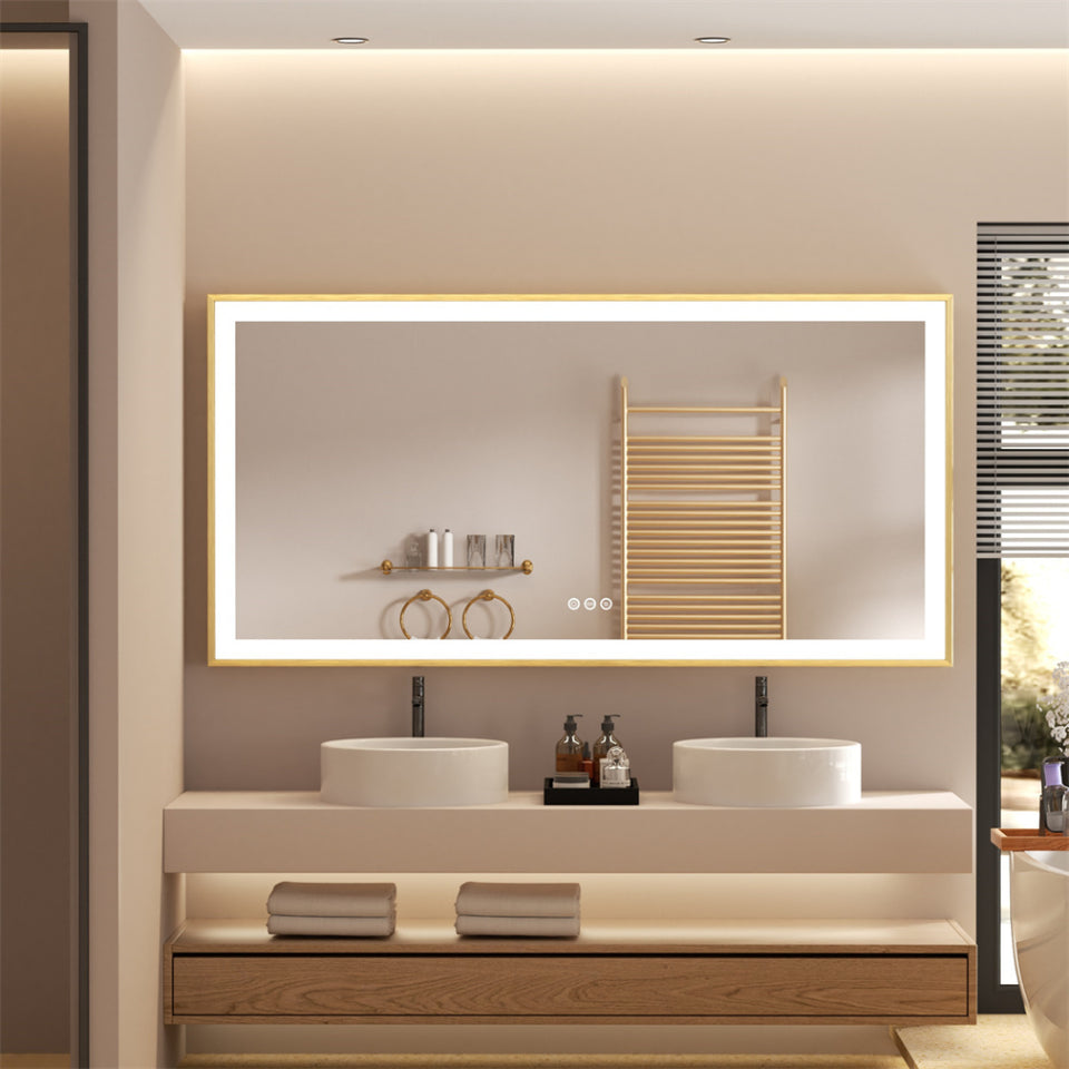 Luxurious LED Bathroom Mirror with Gold Frame_2