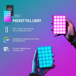 RGB LED Light for Phone with Phone Holder & Light Clip, Dimmable CRI 97+ 3 Modes Phone Light, Built in 2000Mah Battery for Tablet/Laptop/Video Conference/Tiktok/Selfie/Vlog/Live Stream, VL66C