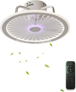 Modern Ceiling Fan with Lights Remote 48W RGB Light 18Inch 3 Color LED Dimming 3 Speed Wind 1/2H Smart Timing Bladeless Ceiling Fan Low Profile Bladeless Fan Light Flush Mount for Bedroom