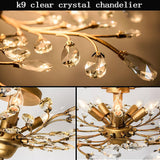 Crystal Chandeliers Lighting, Vintage K9 Clear Ceiling Lighting, 5-Light Pendant Light Fixture Flush Mounted Ceiling Lamp for Kitchen Living Room Dinning Room Restaurant Porch Hallway (Gold)