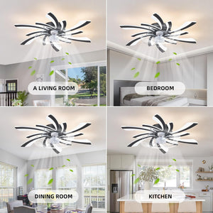 Ceiling Fan with Lights and Remote Control, Low Profile 31'' Ceiling Fan,3 Colors LED Light Dimmable Design,6 Wind Speeds, Timer Function and Stylish for Bedroom, Living Room, Kitchen (Black)