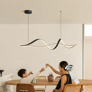 43" Modern LED Pendant Lighting, 48W Dimmable LED Chandelier Linear Wave Chandelier Light Fixture, Adjustable Hanging Pendant Light Fixture for Dining Room Kitchen Island Black