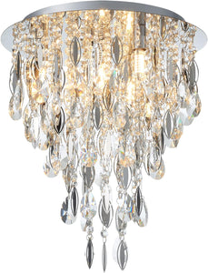 Luxury Modern Crystal Chandelier Ceiling Flush Mount Light Fixture for Bedroom Living Room Kitchen Corridor Stairwell Aisle Hallway, ￠35Cm X H38Cm, Chrome, 4-Lights, G9 Holder