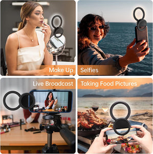 Selfie Ring Light, Clip-On LED Lights Rechargeable Portable Photography Lighting for Iphone Ipad Android Laptop Camera Video Girls Make Up