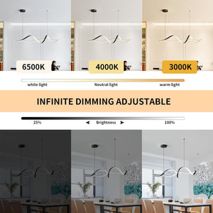 43" Modern LED Pendant Lighting, 48W Dimmable LED Chandelier Linear Wave Chandelier Light Fixture, Adjustable Hanging Pendant Light Fixture for Dining Room Kitchen Island Black