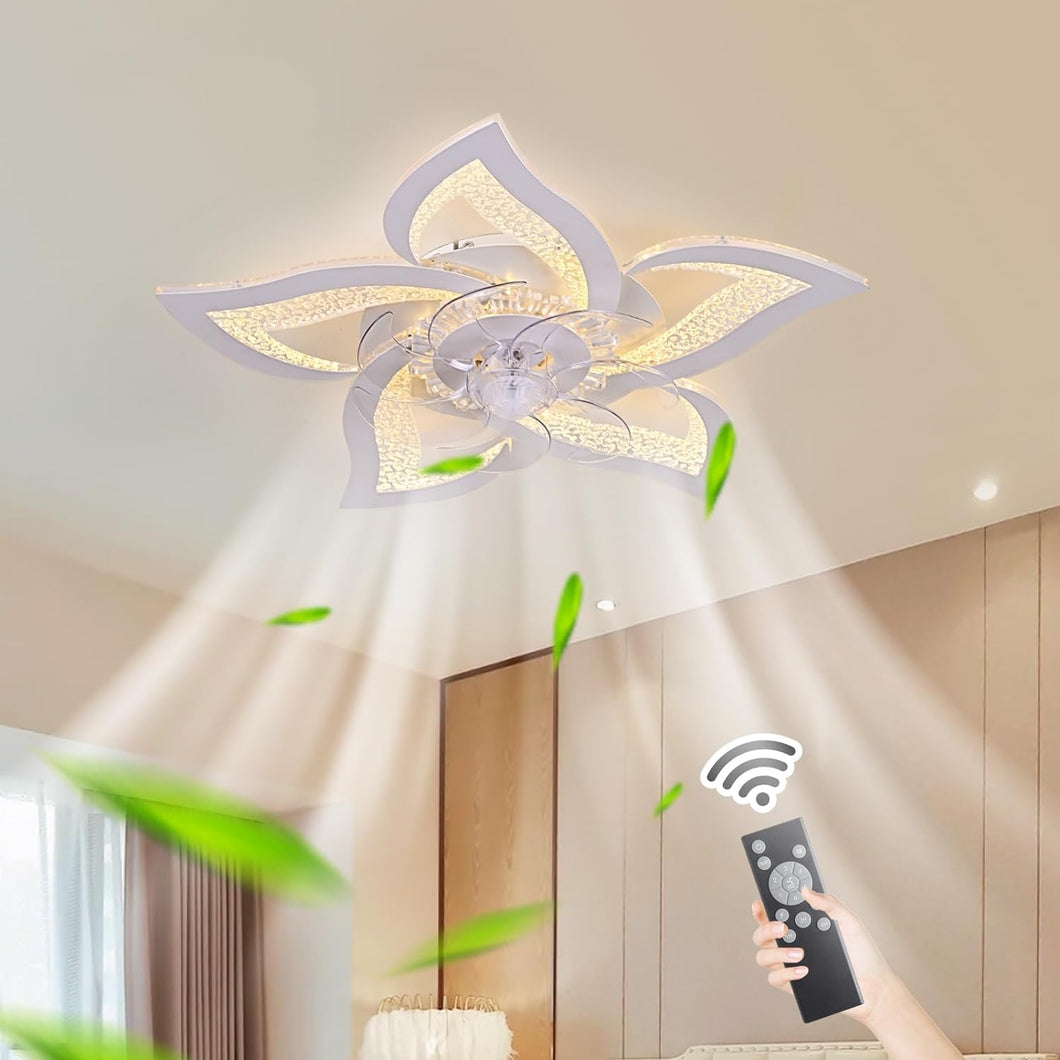 Modern Ceiling Fan with Lights, 24'' Ceiling Light with Fans and APP Control, 3 Colors LED Ceiling Light, 6 Wind Speeds, Dimmable Low Profile Flush Mount Ceiling Fan for Kitchen Bedroom