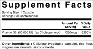 Vitamin D3 50,000 IU (As Cholecalciferol), Once Weekly Dose, 1250 Mcg, 60 Veggie Capsules 1 Year Supply, Progressive Formula Helping Vitamin D Deficiencies