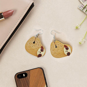 Animal Dangles Earrings | Sloth Dangle Earrings Stud | Cute Wooden Ear Studs for Women, Girls, Sloths Lovers, 1 Pair, Unique Birthday Gift