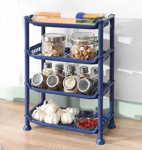 4 Layer Shelf Plastic Storage Rack, Kitchen Storage Shelf and Bathroom Storage Basket, Home Storage & Organisation Storage Shelves S6 (White)