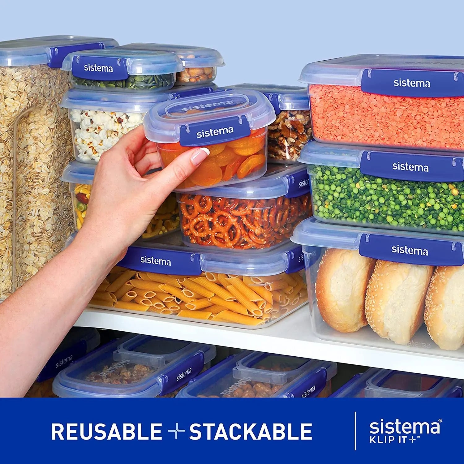 Sistema Klip It Food Storage Containers | 1 L | Stackable, Nestable & Airtight Fridge/Freezer Food Boxes with Lid | BPA-Free Plastic | Assorted