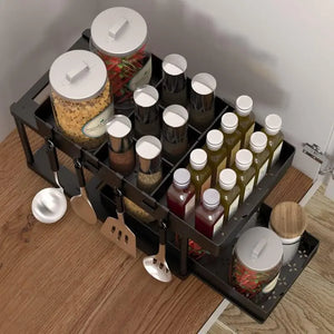 Under Sink Organizer 2 Tier Sliding Cabinet Basket Organizer Drawer under Sink Organizers Storage under Cabinet Storage for Kitchen Bathroom,Black PP-AU-02D