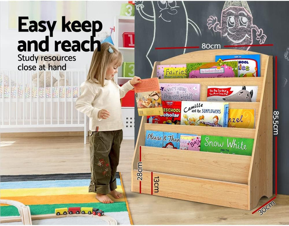 Kids Bookcase, Keezi 5-Tier Wooden Kids Bookshelf Magazines Display Rack Stand - Natural
