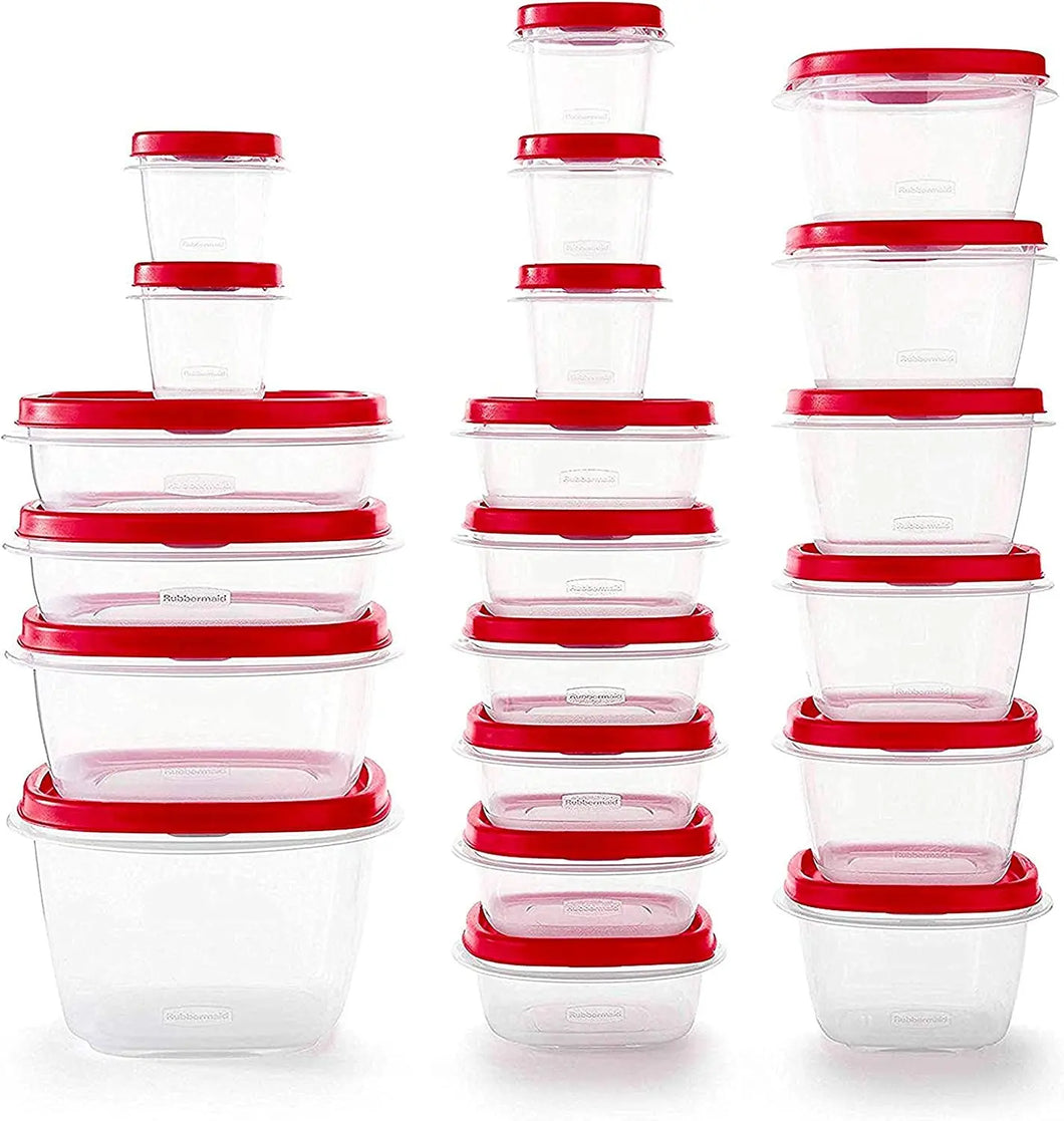 42-Piece Food Storage Containers with Lids, Salad Dressing and Condiment Containers, and Steam Vents, Microwave and Dishwasher Safe, Red (Pack of 21)