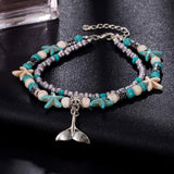 Blue Starfish Turtle Anklet Multilayer Charm Beads Sea Handmade Boho Anklet Foot Jewelry for Women Girl