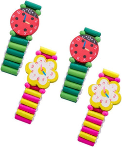 Kids Watches 4Pcs Kids Wood Watch Toy Stretchy Watches Fake Watch Wristband Bracelet Wristwatches for Boys Girls Random Styles and Colors Childrens Toys