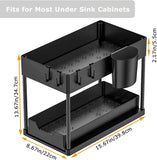 Under Sink Storage - 2 Pack under Sink Organizer - Sliding Drawer Shelf Pull Out with Hooks Cup for Kitchen Bathroom