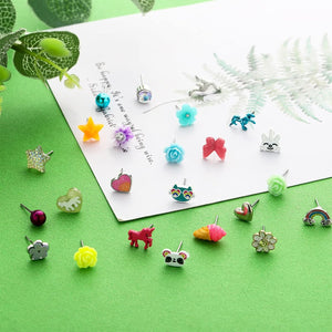 52 Pairs Colorful Cute Stud Earrings Set Stainless Steel Earrings for Girls