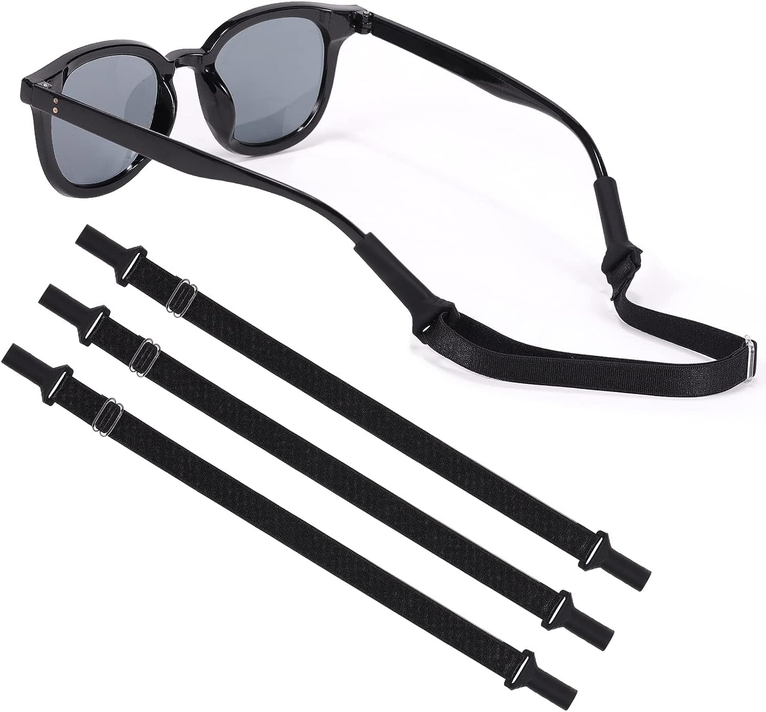 3Pcs Adjustable Glasses Strap,Universal Fit Sports Sunglasses Retainer,  Upgrade No Tail Anti-Slip Eyeglass Strap, Comes With Ear 