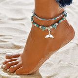 Blue Starfish Turtle Anklet Multilayer Charm Beads Sea Handmade Boho Anklet Foot Jewelry for Women Girl