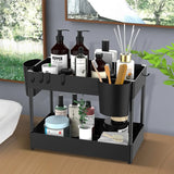 Under Sink Storage Organizer, Multi-Purpose 2-Tier Bathroom Kitchen Organizer Shelf, under Cabinet Shelves with Hooks Hanging Cups