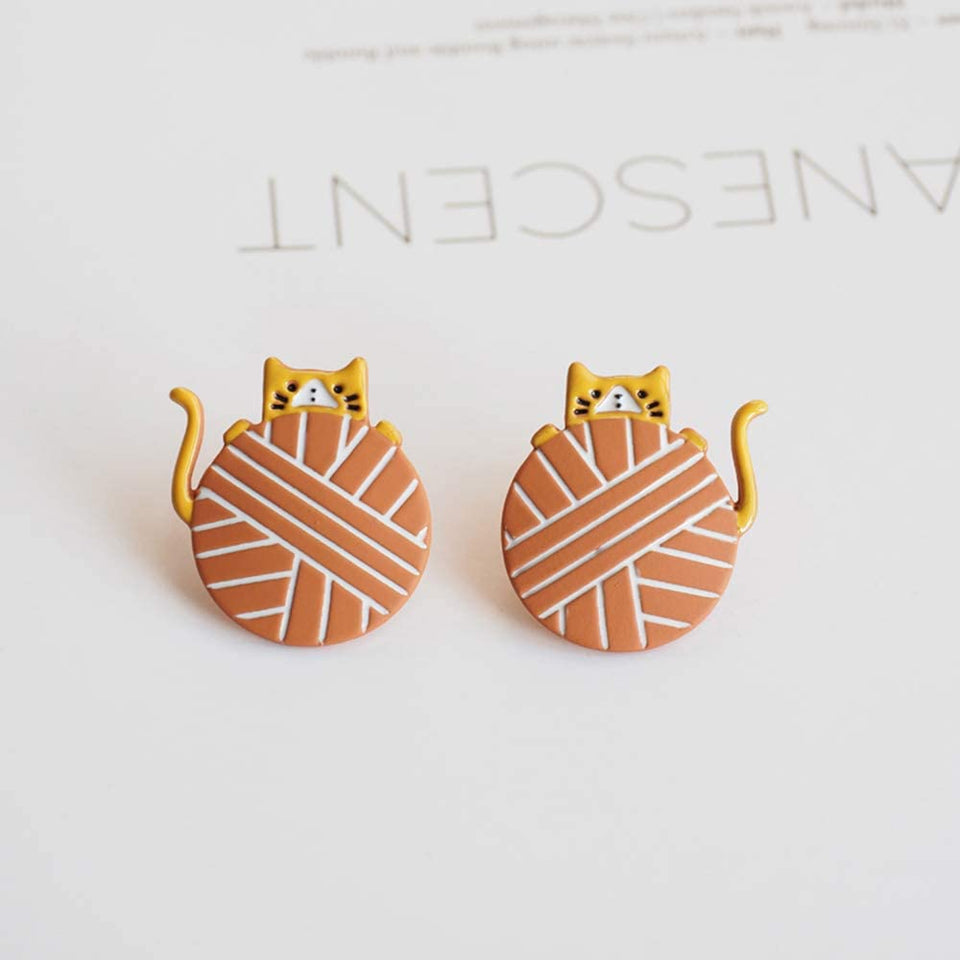 Cute Cat Earrings Orange Kitten Stud Earring Teen Girls Cat Lovers Birthday Christmas Gift