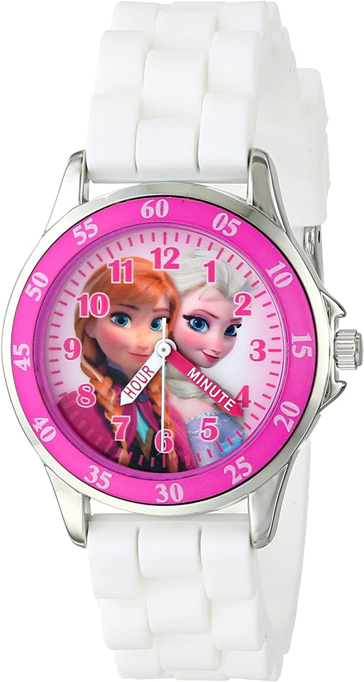 Kids' FZN3550 Frozen Anna and Elsa Watch with White Rubber Band, White, Quartz Movement