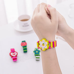 Kids Watches 4Pcs Kids Wood Watch Toy Stretchy Watches Fake Watch Wristband Bracelet Wristwatches for Boys Girls Random Styles and Colors Childrens Toys