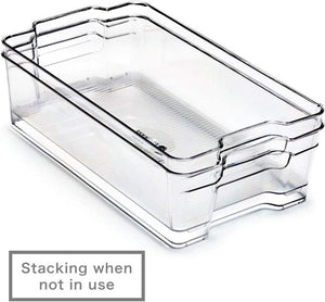 Kitchen Storage Bins, Large Clear Stackable Organizer Containers with Handles for Refrigerator, Freezer, Pantry, Cabinets, Shelves, Bathroom - Pack of 4, 37 X 21.5 X 10Cm