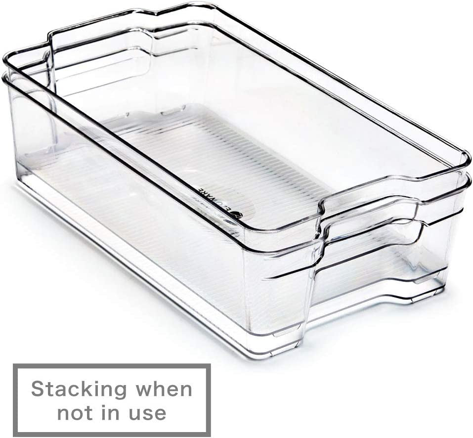 Kitchen Storage Bins, Large Clear Stackable Organizer Containers with Handles for Refrigerator, Freezer, Pantry, Cabinets, Shelves, Bathroom - Pack of 4, 37 X 21.5 X 10Cm