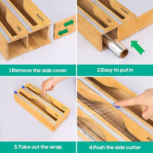 Foil and Plastic Wrap Organizer, 2 in 1 Plastic Wrap Dispenser with Slide Cutter, with 2 Slide Cutters, Compatible with 30.5Cm Roll, Foil Dispenser for Plastic Wrap, Aluminum Foil and Wax Paper