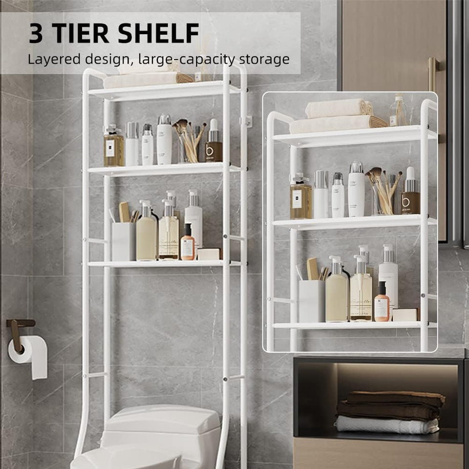 over the Toilet Storage 3-Tier over Toilet Bathroom Organizer over Washing Machine Rack Bathroom Shelf White