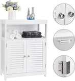 Wooden Bathroom Floor Cabinet Storage Organiser Rack, Kitchen Cupboard Free Standing, with Double Shutter Doors, White BBC40WT