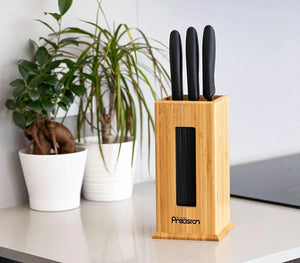 Square Knife Block Holder - Bamboo Knife Stand and Storage Organiser to save Kitchen Counter Space - Wooden Knife Holder for Large and Medium Knives - Kitchen Storage & Organisation