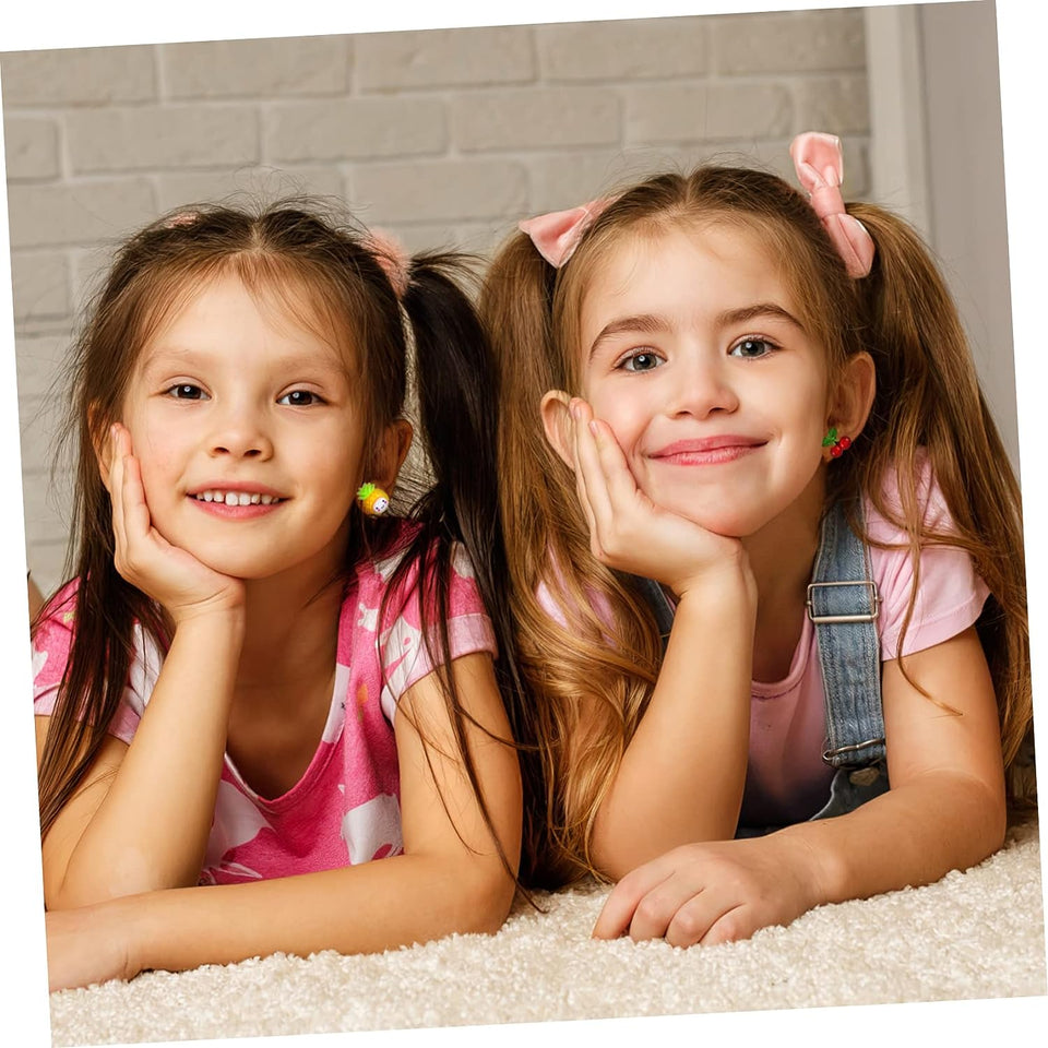 6 Pairs Ear Clip Kids Earings Little Girl Earrings Clip Earrings Girl Clip on Earrings Cartoon Earring for Kids Fake Ear Stud Ear Clips for Girls，Kids Ear Decorations Play Earrings