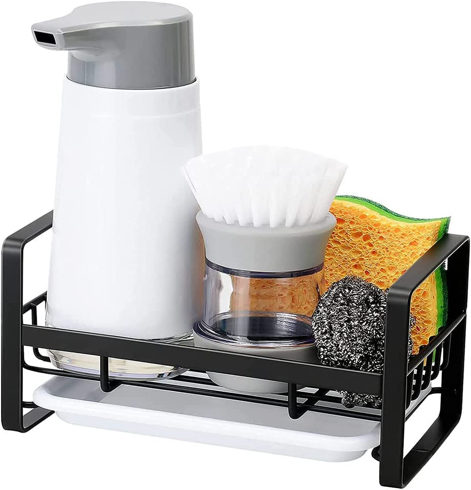 Kitchen Sink Sponge Holder, 304 Stainless Steel Kitchen Soap Dispenser Caddy  Organizer, Countertop Soap Dish Rack Drainer With Removable Drain Tray, N