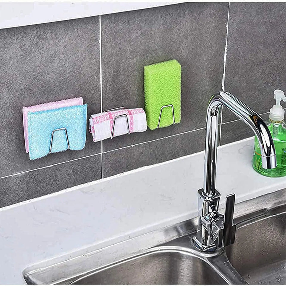 Sink Caddy with Self-Adhesive Sponge and Soap Holder, Kitchen Sink Rack, Stainless Steel Hanging In-Sink Caddy, Kitchen Sink Storage Organizer Basket and Sink Draining Towel Rack