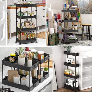 Slim Storage Cart with Wheels 4 Tier Kitchen Trolley Bathroom Storage Organizer Spice Cart Rolling Utility Cart Home Storage Organisation Laundry Shelving Room Storage Trolley