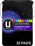 Ultrathin Overnight Pads Long with Wings 32 Count (4 X 8 Pack) - Packaging May Vary