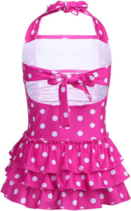 Girls Kids Bathing Suits Polka Dot Adjustable Halter Beach Sport One Piece Swimsuit Swimwear
