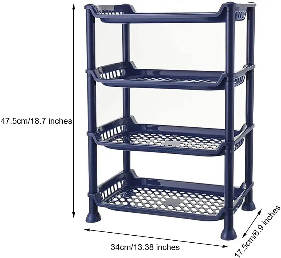 4 Layer Shelf Plastic Storage Rack, Kitchen Storage Shelf and Bathroom Storage Basket, Home Storage & Organisation Storage Shelves S6 (White)