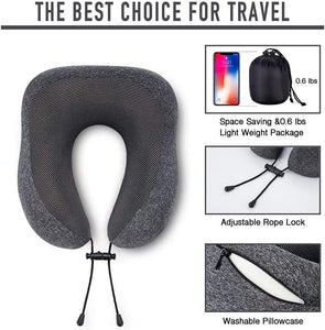 Travel Pillow Neck Support,Memory Foam Neck Pillows for Travel Airplane, 360-Degree Head Support,Travel Kit with 3D Contoured Eye Masks,Earplugs.