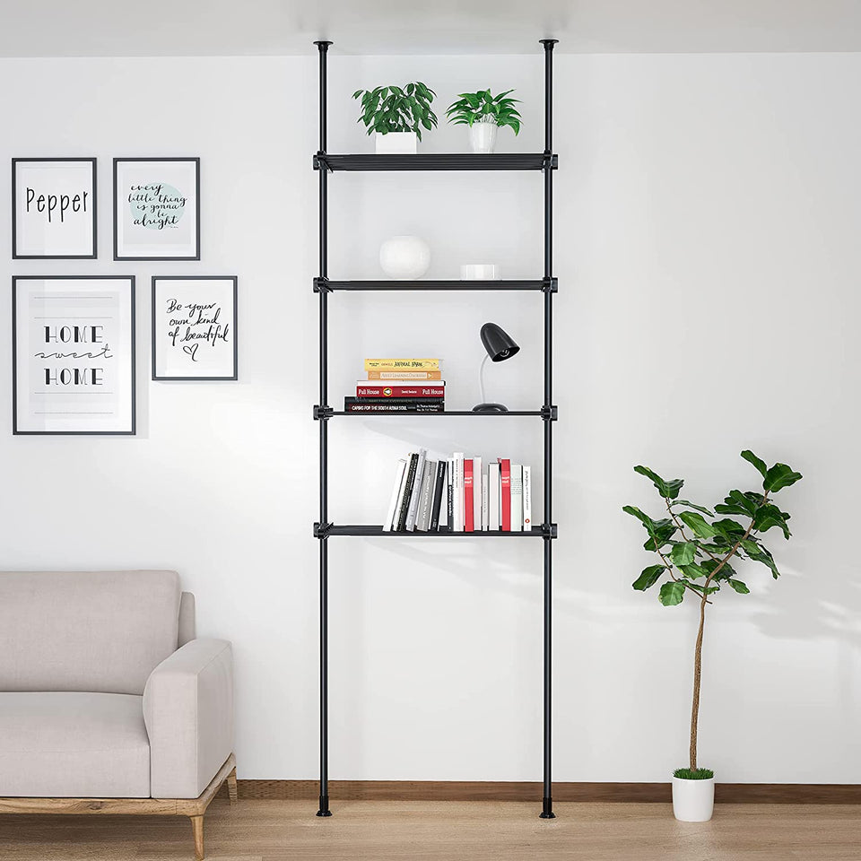 Adjustable over the Toilet Storage Floor to Ceiling, Freestanding Bathroom Organizer over Toilet Shelf with Tension Poles, 4 Tier Metal Rack (Black)