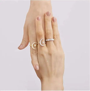Crescent Moon Ring Gold Plated CZ Star Moon Adjustable Open Rings for Women Girls pattanaustralia