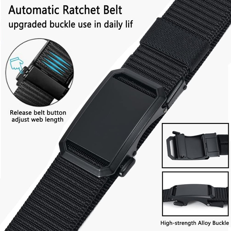 Men'S Belt,  Ratchet Belt for Men Casual, Nylon Jeans Belt with Click Buckle, Breathable Fabric Waist Strap Easy Adjustable Trim to Fit