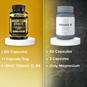 (𝟒 𝐌𝐨𝐧𝐭𝐡 𝐒𝐮𝐩𝐩𝐥𝐲) Magnesium Citrate 𝟏𝟐𝟎 𝐂𝐚𝐩𝐬𝐮𝐥𝐞𝐬 with 𝐙𝐢𝐧𝐜, 𝐕𝐢𝐭𝐚𝐦𝐢𝐧 𝐂, 𝐁𝟔 – Muscle, Joint, Heart & Digestion Support